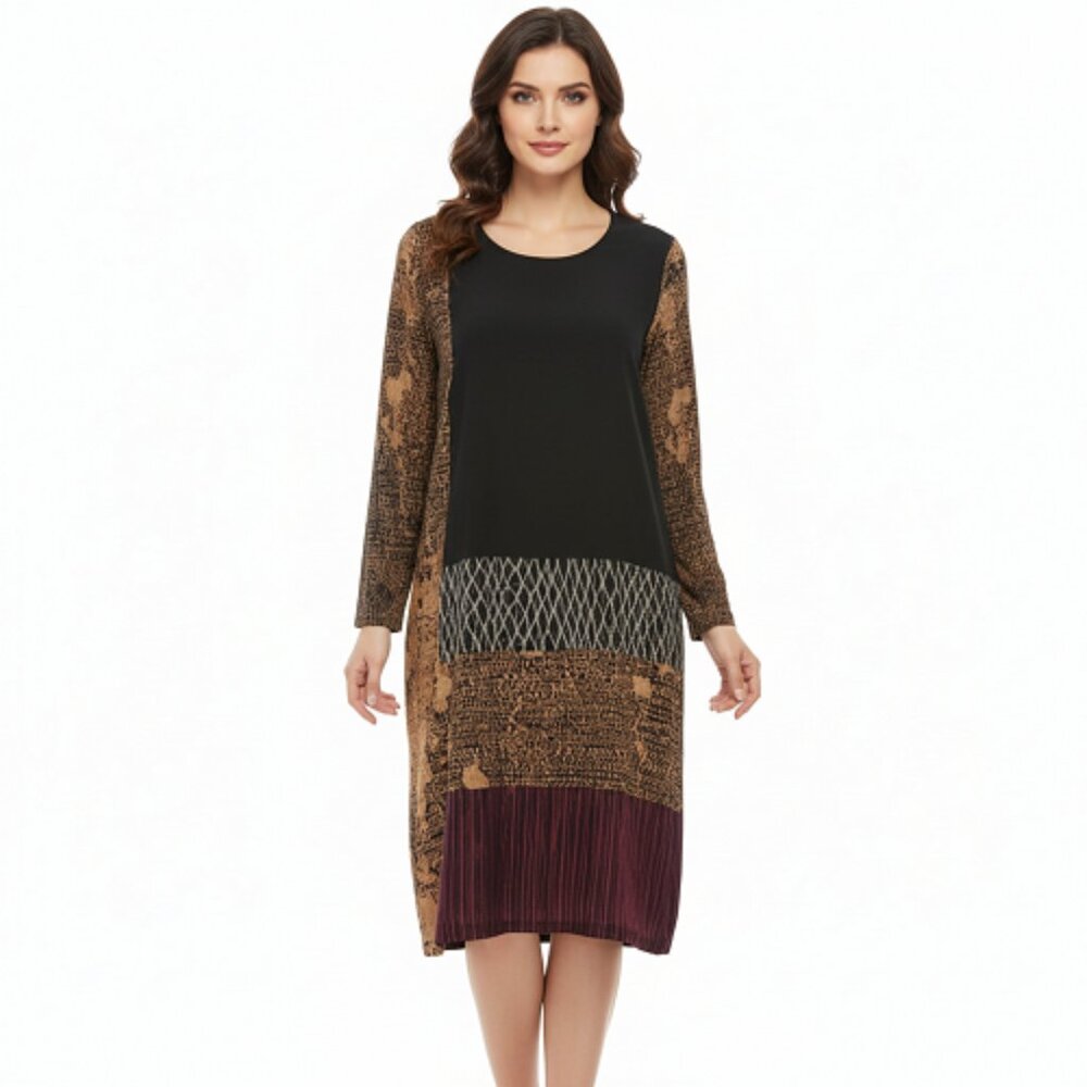 Anne Crimmins for UMI Collections Women's 12 100% Silk Long Sleeve Midi Dress